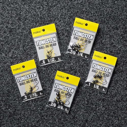Nako 200% Sensitive Tungsten Ball Jig Heads - 5 Pack - No Chip Black - Tungsten Fishing Jig Heads, 1/32, 1/16, 1/8, 3/16, 1/4, 3/8oz, Damiki Rig Jig Heads - size: 1/16 oz - #1 Hook - 5 Pack