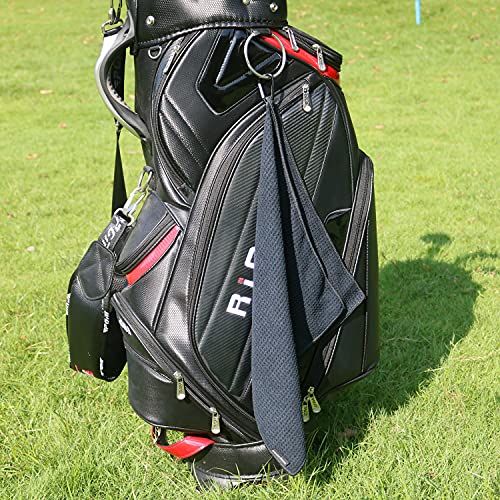 Handy Picks Microfiber Golf Towel (16" X 16") with Carabiner Clip, Waffle Pattern Golf Towel Hook and Loop Fastener - The Convenient Golf Cleaning Towel - color: Black