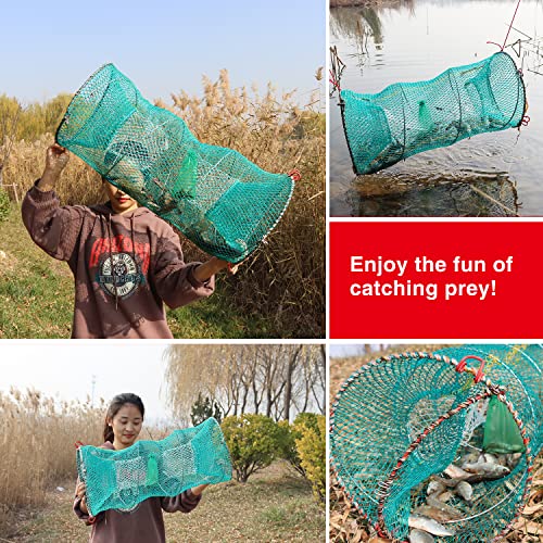 BasicGear Crab Spring Trap 2 pcs - Bait Trap for Lobster, Crawfish, Shrimp, Portable Folding Collapsible Fishing Traps Nets Fishing Accessories