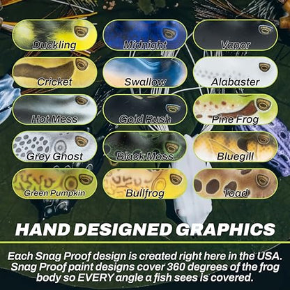 SNAG Proof Smash Mouth Popping Frog | Hollow Body Topwater Frog Lure | Toxic Toad, 2.5-Inch, 5/8 oz