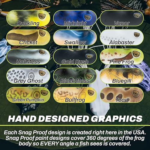 SNAG Proof Smash Mouth Popping Frog | Hollow Body Topwater Frog Lure | Bluegill, 2.5-Inch, 5/8 oz