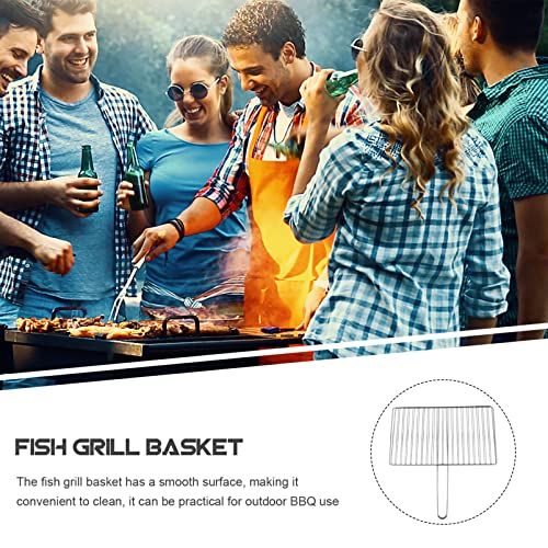 Yardwe Portable Stainless Steel Fish Grill Basket 16.33 Inch Outdoor Cooking Tool with Handle for Camping Bbq Grilling Meat Vegetables - color: Silver