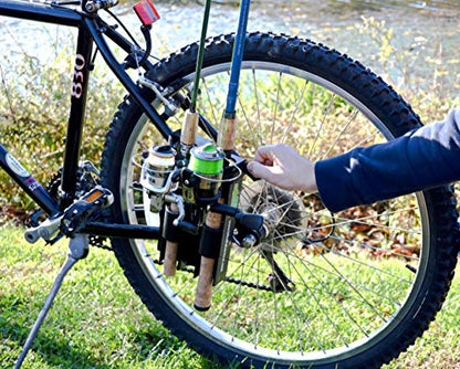 Fishing Rod Holder For Bike, Very Easy Mounting to Bike, Secures 2 Rods for Bicycle Fishing
