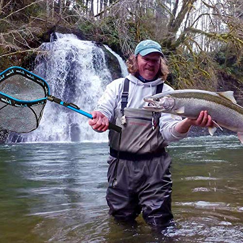 YVLEEN Floating Fishing Net - Folding Fishing Landing Net with Rubber Coating Mesh for Easy Fish Catch and Release, Fishing Net for Freshwater and Saltwater - color: B: Blue(Telescopic Pole)