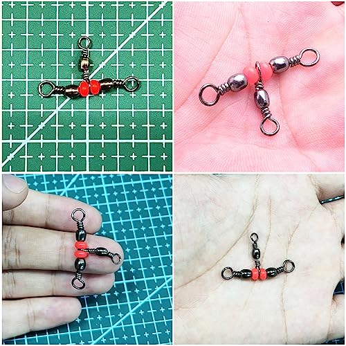 50 Pack Fishing Three Way Swivels Cross Line Barrel 3 Way Swivel Crossline Connector Tackle Trolling T-Turn Connection for Fishing Tackle Catfish Rig Surf Saltwater Freshwater Spider Rigging