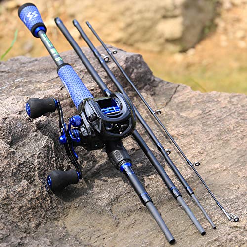 Sougayilang Speed Bass Fishing Rods, Porable Light Weight High Carbon 4 Pc Blanks for Travel Freshwater Fishing-Spinning & Casting