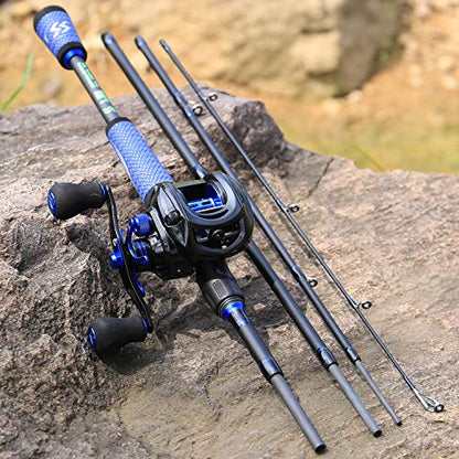 Sougayilang Speed Bass Fishing Rods, Porable Light Weight High Carbon 4 Pc Blanks for Travel Freshwater Fishing-Spinning & Casting