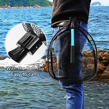 SANLIKE Collapsible Telescopic Fishing Net Rubber Coated Fresh/Salt Water | Rubber Coated Net, Aluminum Pole, Non-Slip Rubber Handle, One-click Storage, Belt Clip, Various Sizes - color: Black, size: XX-Small
