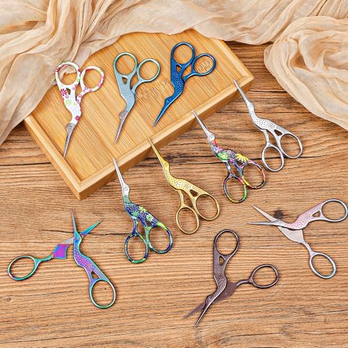 10 Pcs Stork Rainbow Stitch Scissors - 3.6 Inch Stainless Steel Small Craft Scissors for Cross Stitch, Sewing, Crochet & DIY Dressmaker Tools