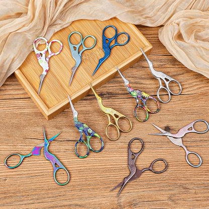 10 Pcs Stork Rainbow Stitch Scissors - 3.6 Inch Stainless Steel Small Craft Scissors for Cross Stitch, Sewing, Crochet & DIY Dressmaker Tools