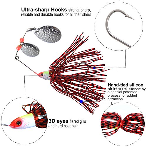 Spinner Baits Fishing Lures Kit, Hard Metal Buzz Bait Jigs Colorado Willow Leaf Spinnerbait Blades Swimbaits Fishing Tackle Spinner Bait for Bass Pike Trout Salmon Fishing - color: 6pcs Spinner Baits
