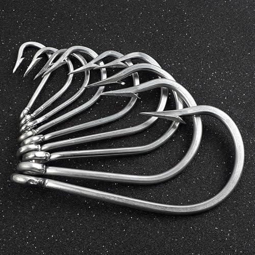 Large Giant Shark Fishing Hooks Saltwater,12pcs Forged Alligator Tuna Hooks Big Game Stainless Steel J Fish Hooks Extra Strong for Shark Swordfish Tuna Catfish 5/0-13/0 - size: 8/0-12Packs