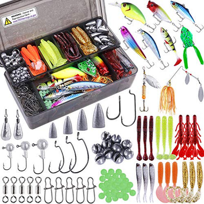 PLUSINNO Fishing Lures, 292/210Pcs Tackle Box with Tackle Included, Crankbaits, Hooks, Weights, Fishing Accessories kit, Fishing Bait Lure Gear Kit Gift for Men Bass,Trout - color: 189pcs Fishing Accessories Kit