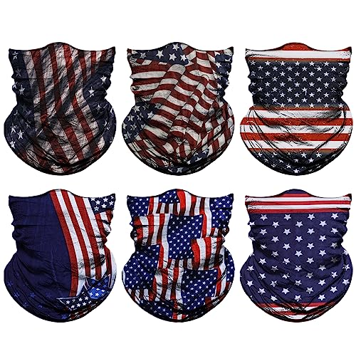 Venswell Neck Gaiter Face Mask Men Women,Seamless Bandana Rave Face Cover Scarf Mask,Balaclava,Headband, Head Wrap,Headwear - color: A-blue+red Flag