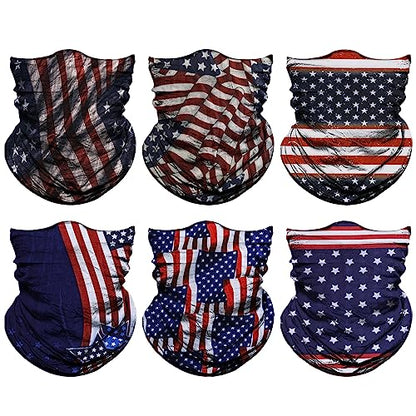 Venswell Neck Gaiter Face Mask Men Women,Seamless Bandana Rave Face Cover Scarf Mask,Balaclava,Headband, Head Wrap,Headwear - color: A-blue+red Flag
