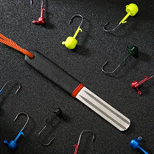 Skylety 2 Pcs Hook Sharpener Hook File for Fishing Diamond File with Handle Portable Double Sided Fine and Medium Grit for Fishing - color: Red