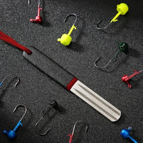 Skylety 4 Pcs Hook Sharpener Hook File for Fishing Diamond File with Handle Portable Fishing Sharpener with Double Sided Fine and Medium Grit, 4 Inch (Red) - color: Red