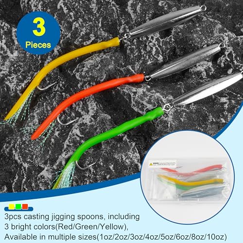 Diamond Jig Saltwater Fishing Lure, 2/3pcs Casting Jigging Spoons with Split Tube Tail Striped Bass Flat Metal Jig for Surf Fishing Bottom Sinking Bouncing Deep Sea Ocean 1-10oz - size: 4oz, style: 3pcs-3 Colors