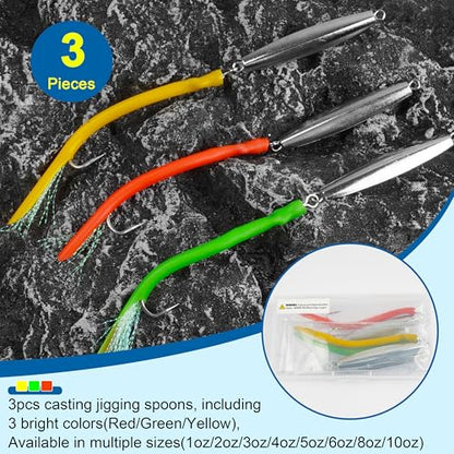 Diamond Jig Saltwater Fishing Lure, 2/3pcs Casting Jigging Spoons with Split Tube Tail Striped Bass Flat Metal Jig for Surf Fishing Bottom Sinking Bouncing Deep Sea Ocean 1-10oz - size: 1oz, style: 2pcs-green