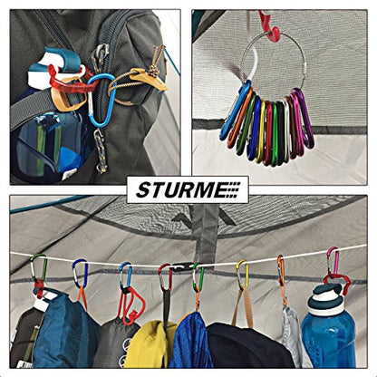 STURME 2" Aluminum D Ring Carabiners Clip D Shape Spring Loaded Gate Small Keychain Carabiner Clip Set Outdoor Camping Mini Lock Snap Hooks Spring Link Key Chain Durable Improved 24 PCS - color: Black