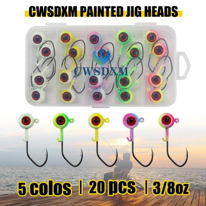 Painted Crappie Jig Heads 3D Eyes Fishing Hooks with Wire Keeper Lures for Crappie Panfish Bass Fishing Jig Hooks Assortment 1/16 oz 1/8 oz 3/16oz 3/8 oz 1/4 oz - size: 3/8 oz - 20 pcs