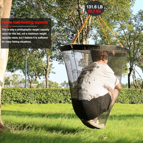 Drasry Foldable Bridge and Pier Fishing Landing Net - High Load-Bearing Aluminum Ring Drop Net for Saltwater Freshwater - Collapsible Basket With 49.2 FT Rope - color: black, size: 23.6*23.6*27.5 IN / 60*60*70cm, style: Small Size Mesh