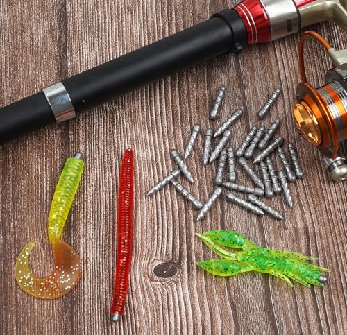 Fishing Nail Weights Kit, 53pcs Wacky Worm Weights Insert Sinkers for Bass Fishing Soft Plastic Lures Neko Rig Wacky Rig Weights Insert Pencil Nail Sinkers 4 Sizes