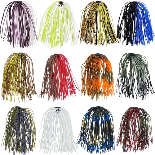 Spinner Bait Skirt Jig Skirts Replacement DIY Fishing Lure Making Supplies Soft Skirt for Spinnerbaits Bass Fishing Jigs Buzzbait Squid Jigs Fishing Lure Skirts 50 Strands - style: 12pcs