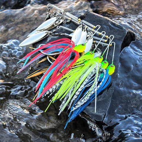 5pcs Spinner Baits Fishing Lures Kit,Willow Leaf Spinnerbait Buzz Bait,Silicon Skirt Swim Jigs Fishing Tackle Spinner Baits for Bass Trout Salmon Pike Saltwater Freshwater
