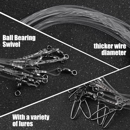 Fluorocarbon Fishing Leaders, 24pcs Invisible Wire Leader Line with Swivels Snap Fluorocarbon Fishing Line Leader Connects Lures Bait or Hooks for Saltwater Freshwater 20lb-50lb - size: 50LB-18''