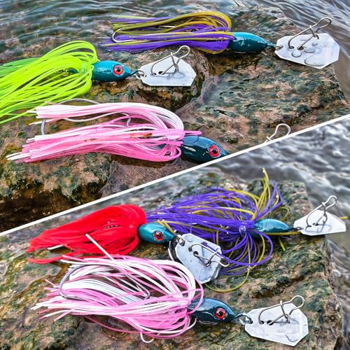5Pcs Buzz Bait Bladed Jigs Lures Fishing Jigs with Worm Hooks for Bass Trout Walleye 4.13in/0.65oz