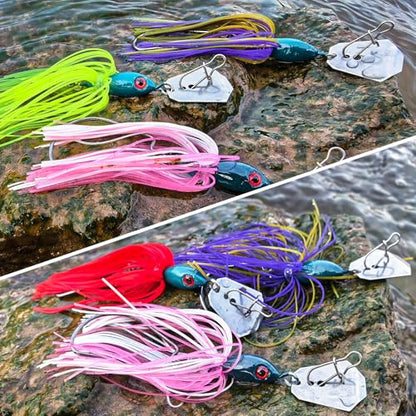 5Pcs Buzz Bait Bladed Jigs Lures Fishing Jigs with Worm Hooks for Bass Trout Walleye 4.13in/0.65oz