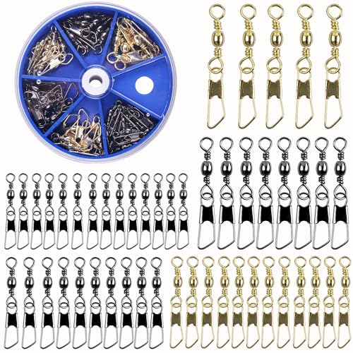 Fishing Barrel Swivel Snap Kit,Rolling Barrel Swivels with Safety Snaps High Strength Copper and Stainless Steel Fishing Quick Connect Snap Swivel Fishing Tackle - color: Mix Colors - 50pcs