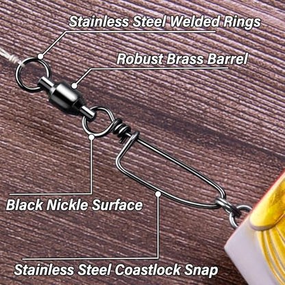 Alwonder 20-Pack Ball Bearing Swivels with Snaps, Fishing Snap Swivels Fishing Tackle Saltwater Freshwater Coastlock Snaps Barrel Swivel Leader Connector Downrigger Planer Release Clips - size: #5-126lb