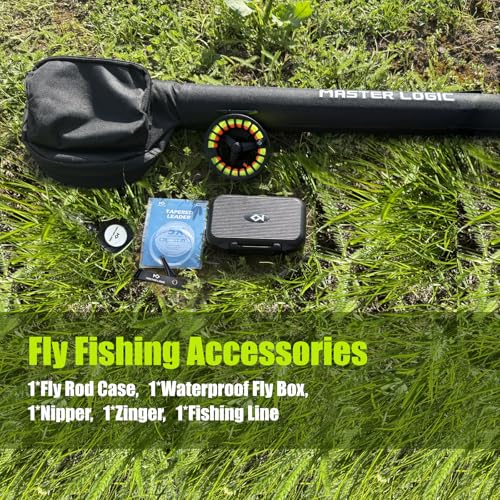 Fly Fishing Rod and Reel Combo Starter Kit, Graphite Fly Rod with Cork Handle, Die Cast Aluminum Reel, Fly Box Case & Fishing Flies and Carrying Case and Accessories - style: 5wt - 9' - 7 Pc（upgrade Fly Reel）