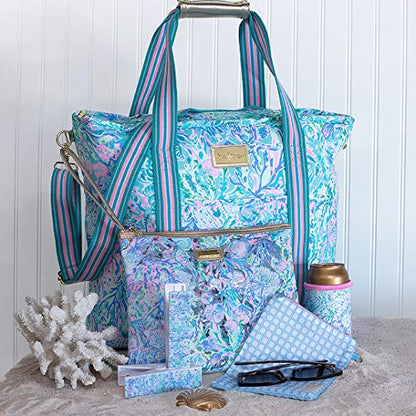 Lilly Pulitzer Water Resistant Vinyl Beach Day Pouch, Zipper Bag Includes Drink Hugger, Small Pouch, and Towel Clips - color: Soleil It On Me