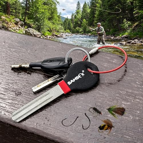 SAMSFX Fishing Hook Sharpener Hook File for Fishing Diamond File with Handle Portable Double Sided Fine and Medium Grits for Men - color: Black & Red