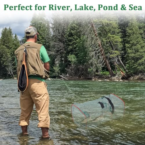 5PCS Fish Trap Net, Collapsible Clear Minnow Trap Fish Lobster Shrimp Crayfish Crab Baits Cast Mesh Traps, Portable Folded Automatic Fishing Nets Accessories for Pinfish Bait Crawfish