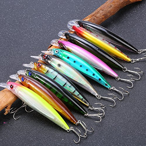 Sougayilang Minnow Fishing Lures Crankbaits Set Fishing Hard Baits Swimbaits Boat Topwater Lures for Trout Bass Perch Fishing - color: Style-A 10PCS