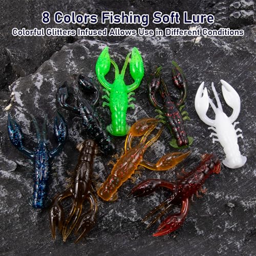 Dr.Fish 8 Pack Crawfish Soft Lure 2.5'' Plastic Soft Fishing Lures Bass Fishing Artificial Crayfish Baits Swimbait for Crappie Trout Walleye Perch Bluegill Panfish