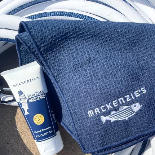 Mackenzie’s Signature Fishing Towel - 3 Pack Fishing Towel – 15 X 15 | Gifts for Fishermen, Cooks, Mechanics, Tradesmen, Fast Drying, Waffle Weave, Fishing Gear