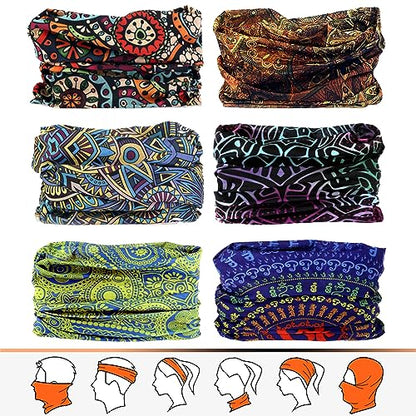 Venswell Neck Gaiter Face Mask Men Women,Seamless Bandana Rave Face Cover Scarf Mask,Balaclava,Headband, Head Wrap,Headwear - color: A-traditional Boho