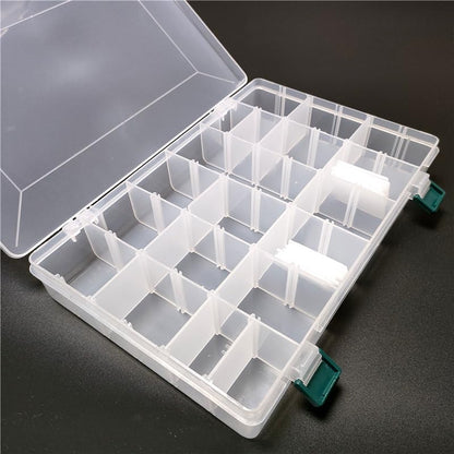 KALAVARMA 36 Grids Clear Plastic Bead Organizer Box, Fishing Tackle Box Compartment Organizer with Adjustable Dividers for Jewelry, Art Craft, Bead Storage Containers with 5 Sheets Label Stickers