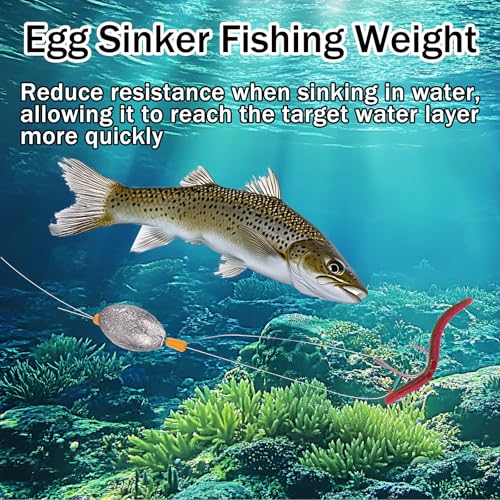Egg Sinkers Lead Fishing Weights FS/QZ-08 | Oval Fishing Sinkers & Weights,for Texas Rig,Carolina Rig,Catfish Casting,Saltwater Freshwater - size: 0.35oz,25pcs