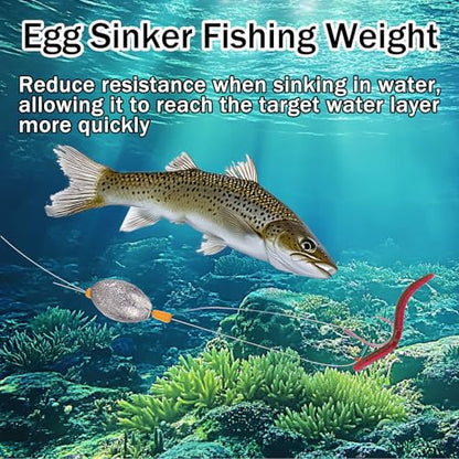 Egg Sinkers Lead Fishing Weights FS/QZ-08 | Oval Fishing Sinkers & Weights,for Texas Rig,Carolina Rig,Catfish Casting,Saltwater Freshwater - size: 0.35oz,25pcs