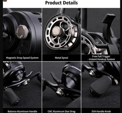 Pack of 1 Inline Fishing Reel Large Spool Diameter Inline Freespool Reel Wear Resistant 3 + 1 BB Ice Fishing Gear for Sea Lake Pond Metal