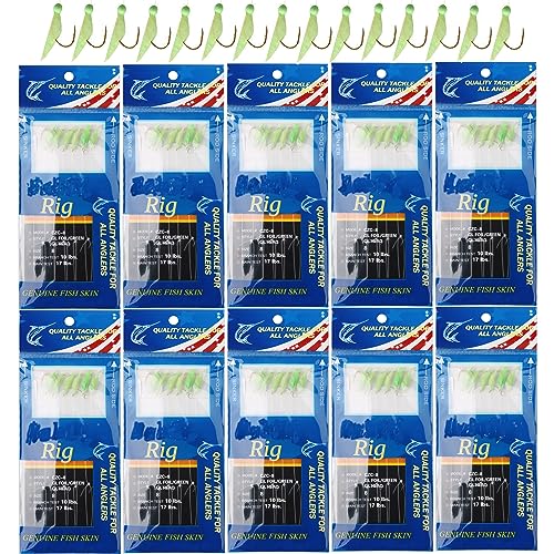Fishing Bait Rigs Saltwater, 10Packs Surf Fishing Rigs with Fish Skin Feather Fishing Hooks Swivels Glow Beads Rigs Sea Bass Rigs Fishing Bait Lures - color: CZC, size: 8#