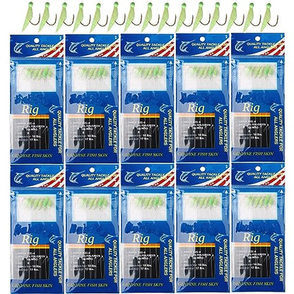 Fishing Bait Rigs Saltwater, 10Packs Surf Fishing Rigs with Fish Skin Feather Fishing Hooks Swivels Glow Beads Rigs Sea Bass Rigs Fishing Bait Lures - color: CZC, size: 8#