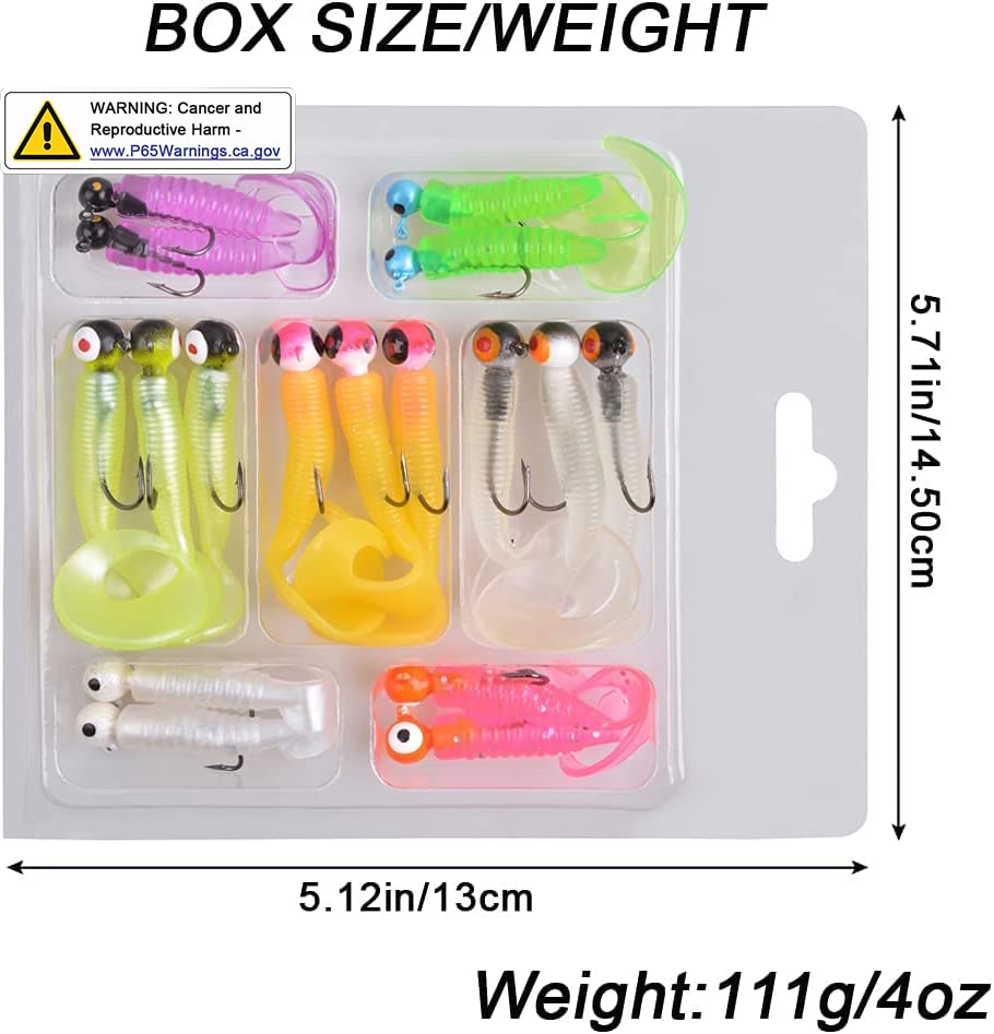 Soft Plastic Fishing Lures Grub Lures Jig Head Hooks Kit Crappie Jigs Grub Tail Worm Lure Tube Baits for Bass Trout Crappie Panfish Saltwater Freshwater Fishing - color: 17pcs Kit