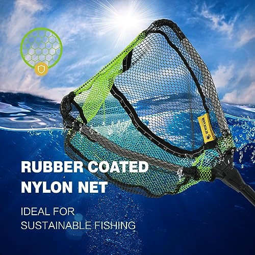 Black Paw Floating Fishing Net Foldable Telescopic Fish Landing Net with Built in Length Scale Rubber Coated for Kayak, Fly, Trout - color: A1:12" Hoop Size Green (Fixed Pole)